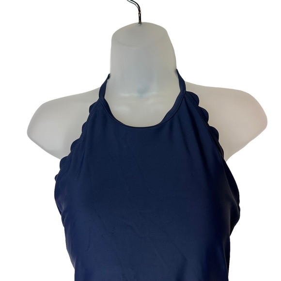 J McLaughlin Bathing Suit  One Piece Scalloped Backless Built in Bra Navy 10 - Picture 2 of 12